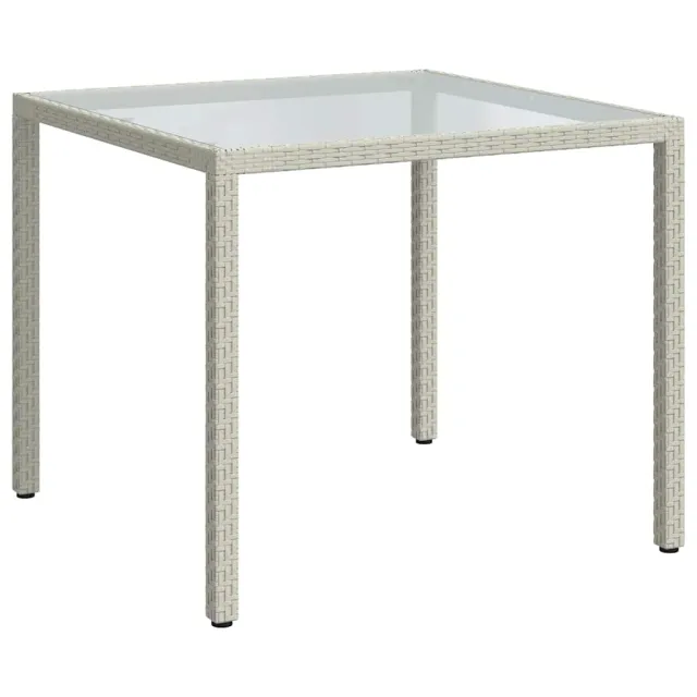 Table de jardin 90x90x75cm Verre trempé et résine tressée Blanc