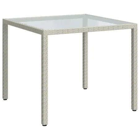 Table de jardin 90x90x75cm Verre trempé et résine tressée Blanc