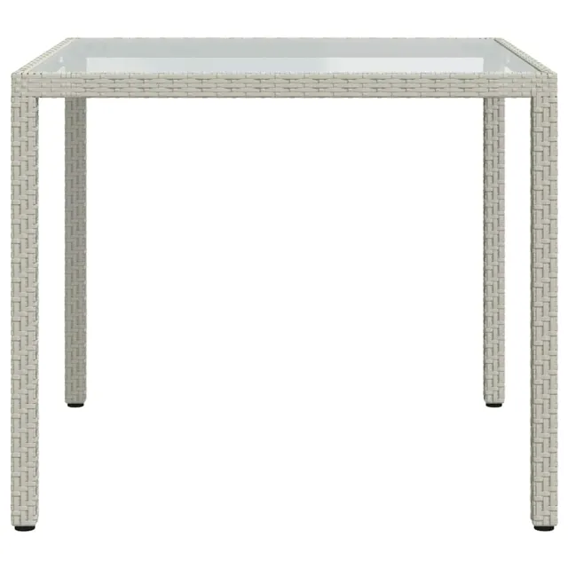 Table de jardin 90x90x75cm Verre trempé et résine tressée Blanc