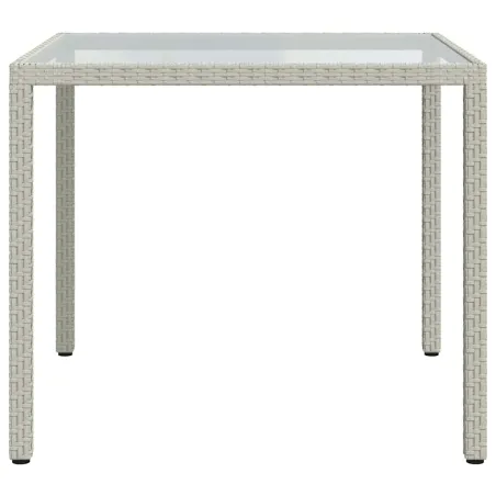 Table de jardin 90x90x75cm Verre trempé et résine tressée Blanc