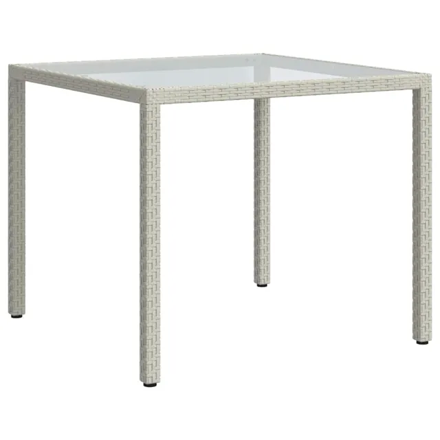 Table de jardin 90x90x75cm Verre trempé et résine tressée Blanc