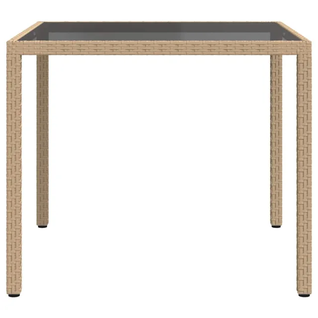 Table de jardin 90x90x75cm Verre trempé et résine tressée Beige