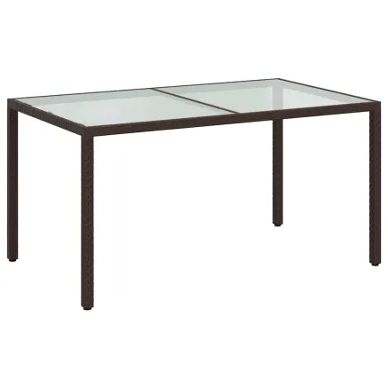 Table de jardin 150x90x75 cm Verre trempé/résine tressée Marron 2