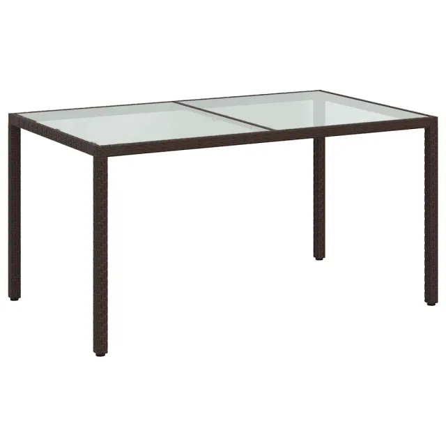 Table de jardin 150x90x75 cm Verre trempé/résine tressée Marron