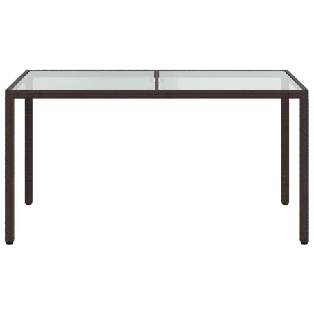 Table de jardin 150x90x75 cm Verre trempé/résine tressée Marron