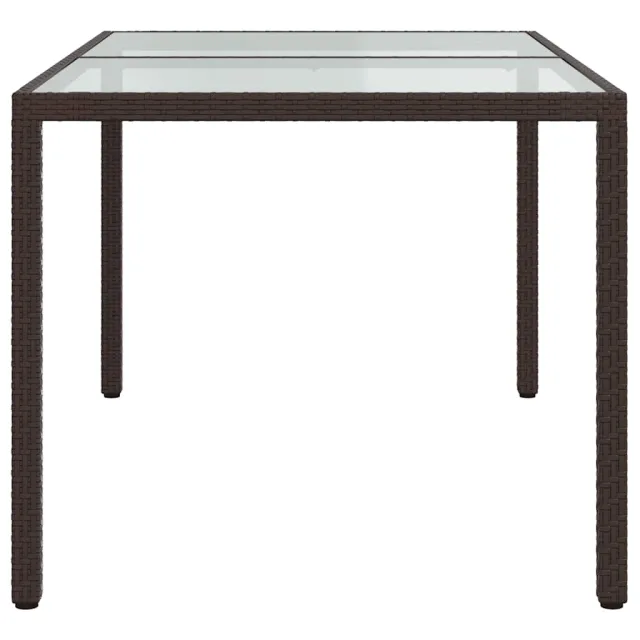 Table de jardin 150x90x75 cm Verre trempé/résine tressée Marron