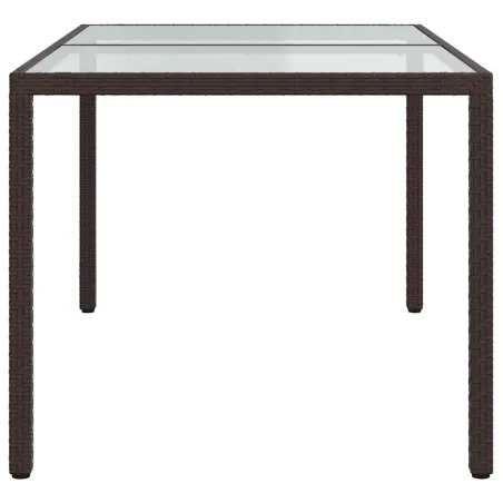 Table de jardin 150x90x75 cm Verre trempé/résine tressée Marron