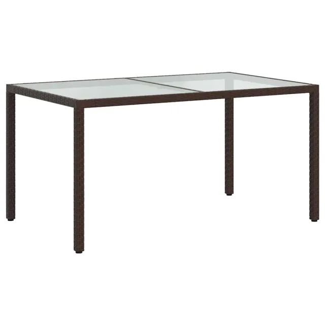 Table de jardin 150x90x75 cm Verre trempé/résine tressée Marron