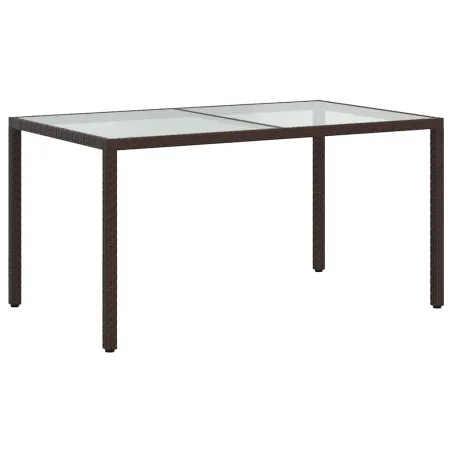 Table de jardin 150x90x75 cm Verre trempé/résine tressée Marron