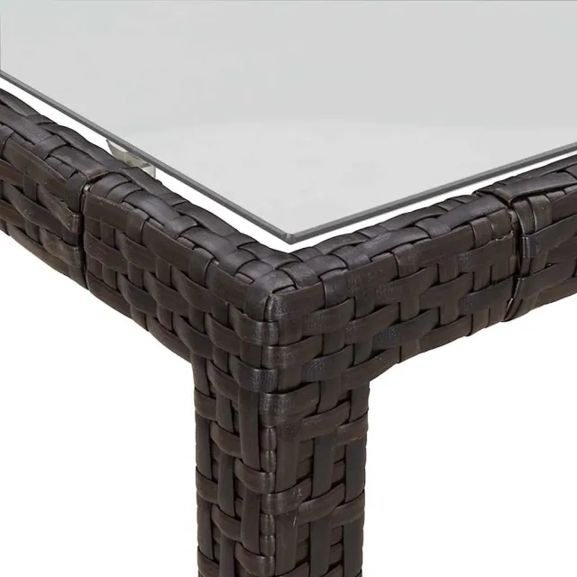 Table de jardin 150x90x75 cm Verre trempé/résine tressée Marron