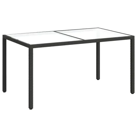 Table de jardin 150x90x75cm Verre trempé et résine tressée Noir 2