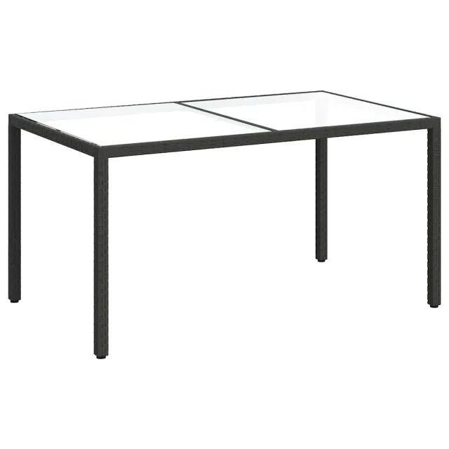 Table de jardin 150x90x75cm Verre trempé et résine tressée Noir