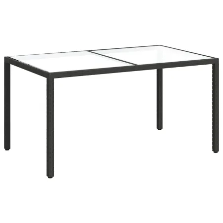 Table de jardin 150x90x75cm Verre trempé et résine tressée Noir