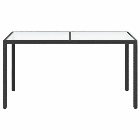 Table de jardin 150x90x75cm Verre trempé et résine tressée Noir