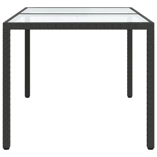 Table de jardin 150x90x75cm Verre trempé et résine tressée Noir