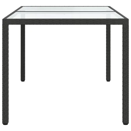 Table de jardin 150x90x75cm Verre trempé et résine tressée Noir