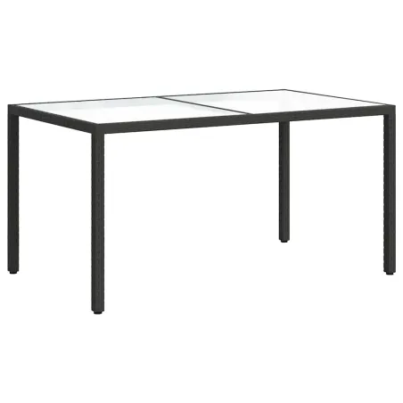 Table de jardin 150x90x75cm Verre trempé et résine tressée Noir