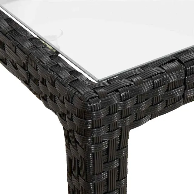 Table de jardin 150x90x75cm Verre trempé et résine tressée Noir