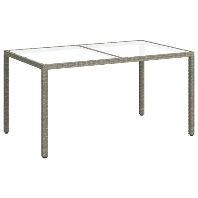 Table de jardin 150x90x75 cm Verre trempé et poly rotin Gris