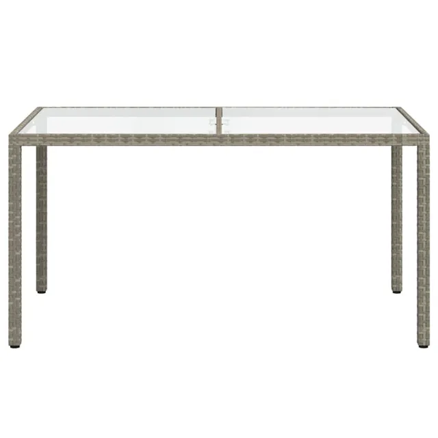 Table de jardin 150x90x75 cm Verre trempé et poly rotin Gris