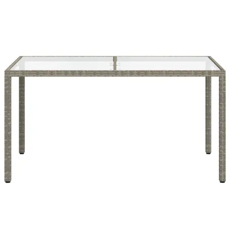 Table de jardin 150x90x75 cm Verre trempé et poly rotin Gris