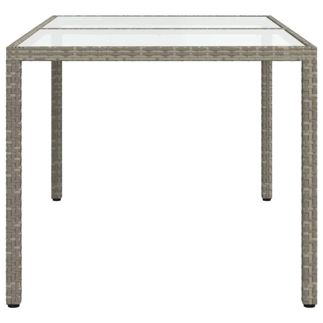 Table de jardin 150x90x75 cm Verre trempé et poly rotin Gris