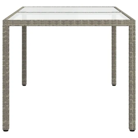 Table de jardin 150x90x75 cm Verre trempé et poly rotin Gris