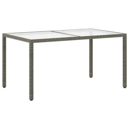 Table de jardin 150x90x75 cm Verre trempé et poly rotin Gris