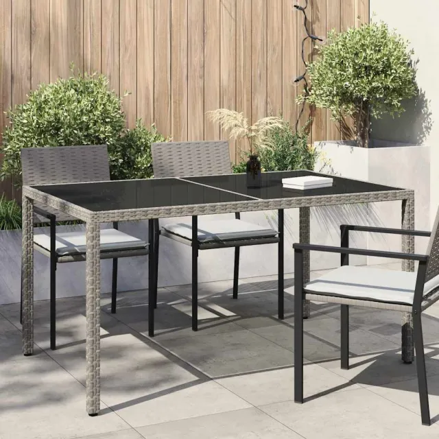 Table de jardin 150x90x75 cm Verre trempé et poly rotin Gris