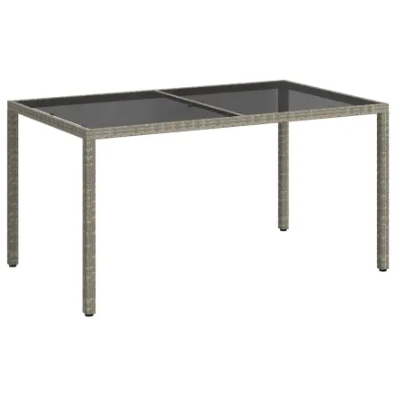 Table de jardin 150x90x75 cm Verre trempé et poly rotin Gris 2