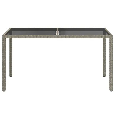 Table de jardin 150x90x75 cm Verre trempé et poly rotin Gris