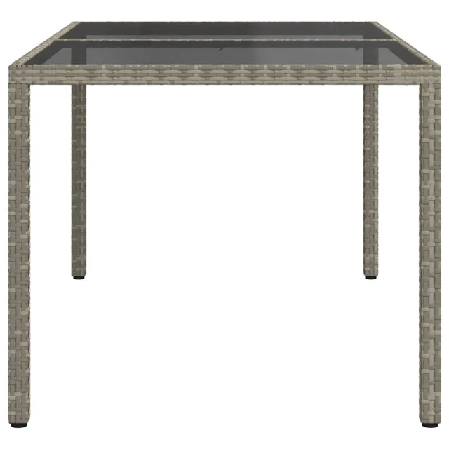 Table de jardin 150x90x75 cm Verre trempé et poly rotin Gris