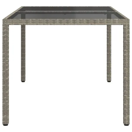 Table de jardin 150x90x75 cm Verre trempé et poly rotin Gris