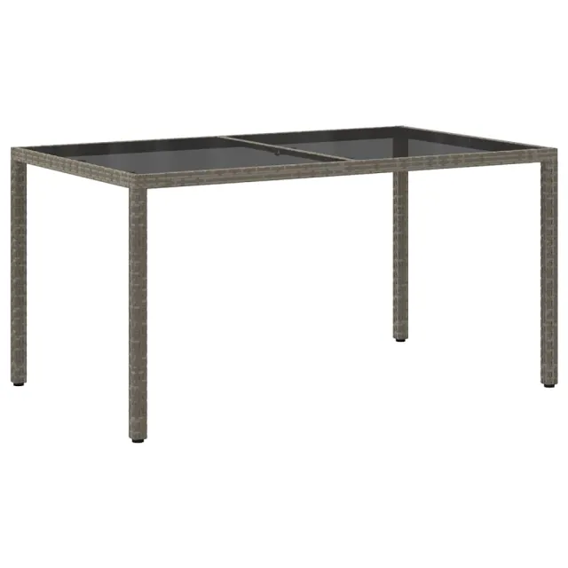 Table de jardin 150x90x75 cm Verre trempé et poly rotin Gris