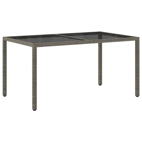 Table de jardin 150x90x75 cm Verre trempé et poly rotin Gris