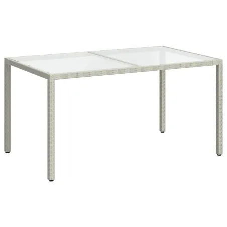 Table de jardin 150x90x75 cm Verre trempé/résine tressée Blanc