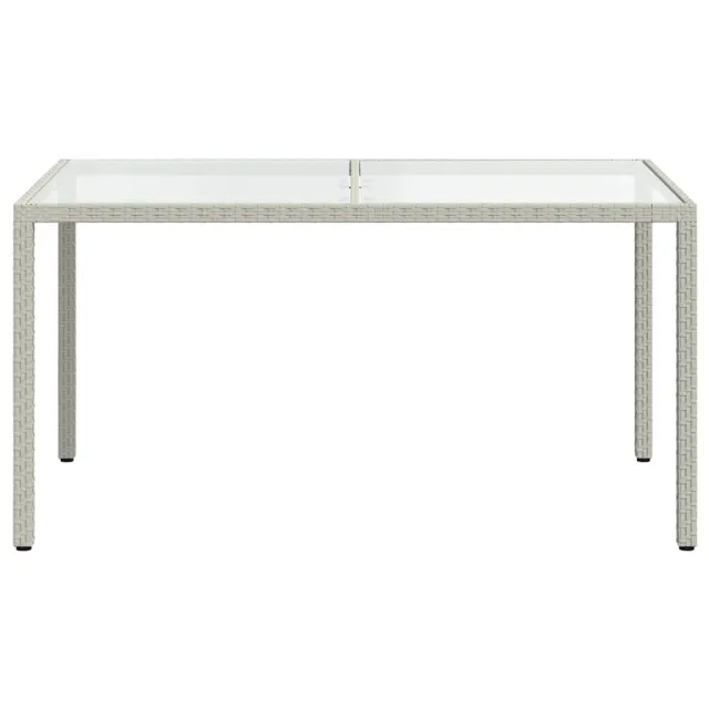 Table de jardin 150x90x75 cm Verre trempé/résine tressée Blanc