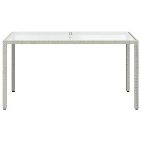 Table de jardin 150x90x75 cm Verre trempé/résine tressée Blanc