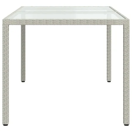 Table de jardin 150x90x75 cm Verre trempé/résine tressée Blanc