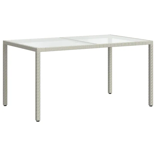 Table de jardin 150x90x75 cm Verre trempé/résine tressée Blanc