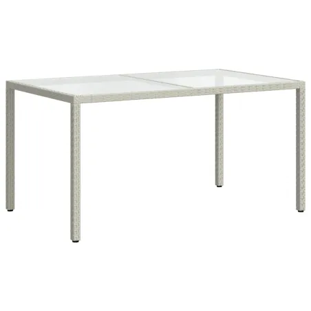 Table de jardin 150x90x75 cm Verre trempé/résine tressée Blanc