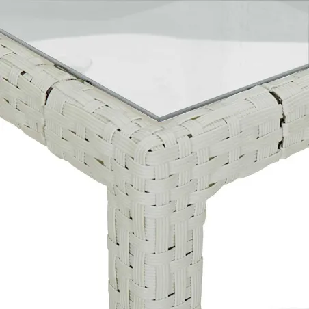 Table de jardin 150x90x75 cm Verre trempé/résine tressée Blanc