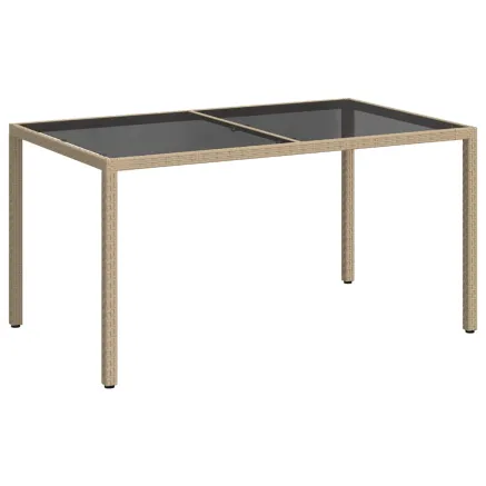 Table de jardin 150x90x75 cm Verre trempé/résine tressée Beige 2