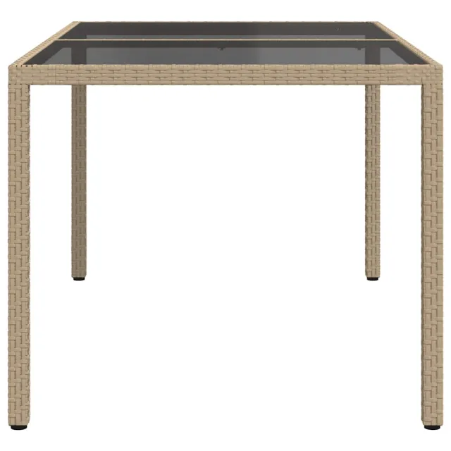 Table de jardin 150x90x75 cm Verre trempé/résine tressée Beige