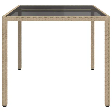 Table de jardin 150x90x75 cm Verre trempé/résine tressée Beige