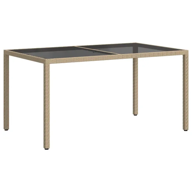 Table de jardin 150x90x75 cm Verre trempé/résine tressée Beige