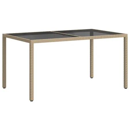 Table de jardin 150x90x75 cm Verre trempé/résine tressée Beige