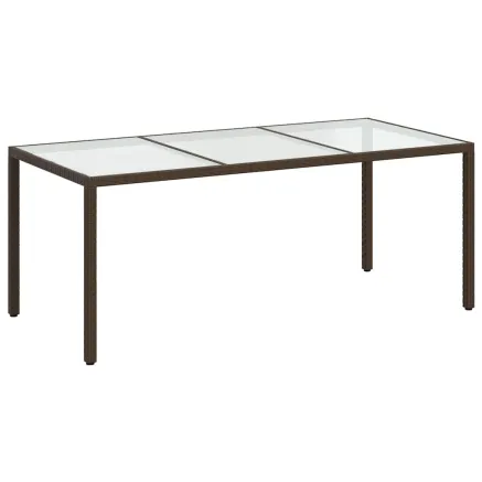 Table de jardin Marron 190x90x75 cm Verre trempé/résine tressée 2