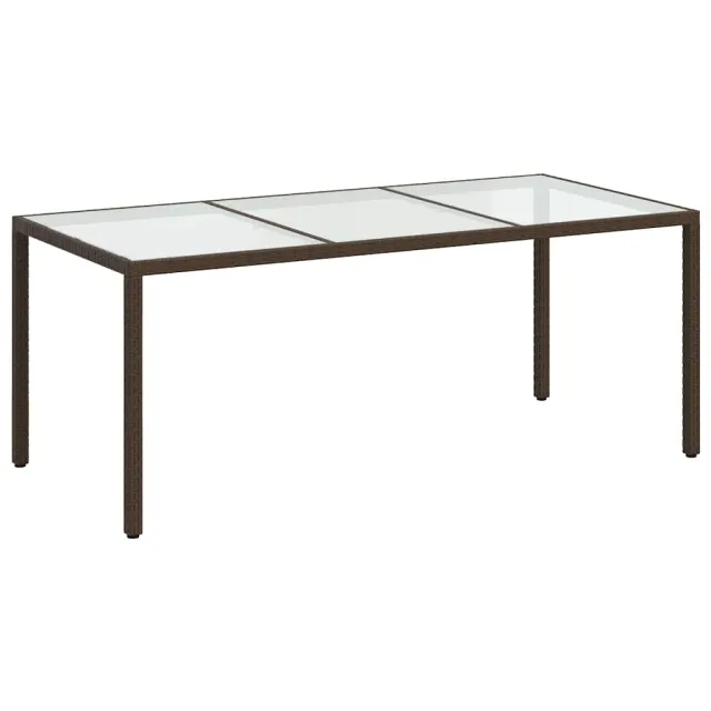 Table de jardin Marron 190x90x75 cm Verre trempé/résine tressée