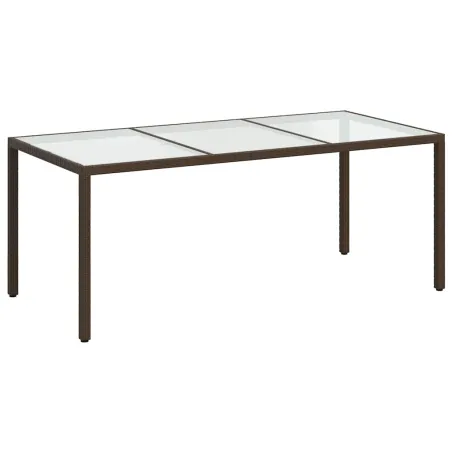 Table de jardin Marron 190x90x75 cm Verre trempé/résine tressée